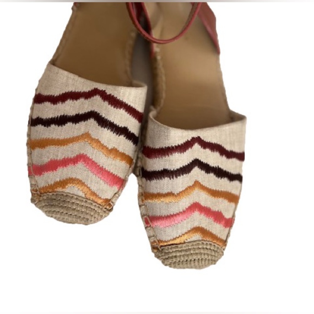 Ann Taylor Isabella Linen and Leather Espadrille Sandal Flats 7.5M